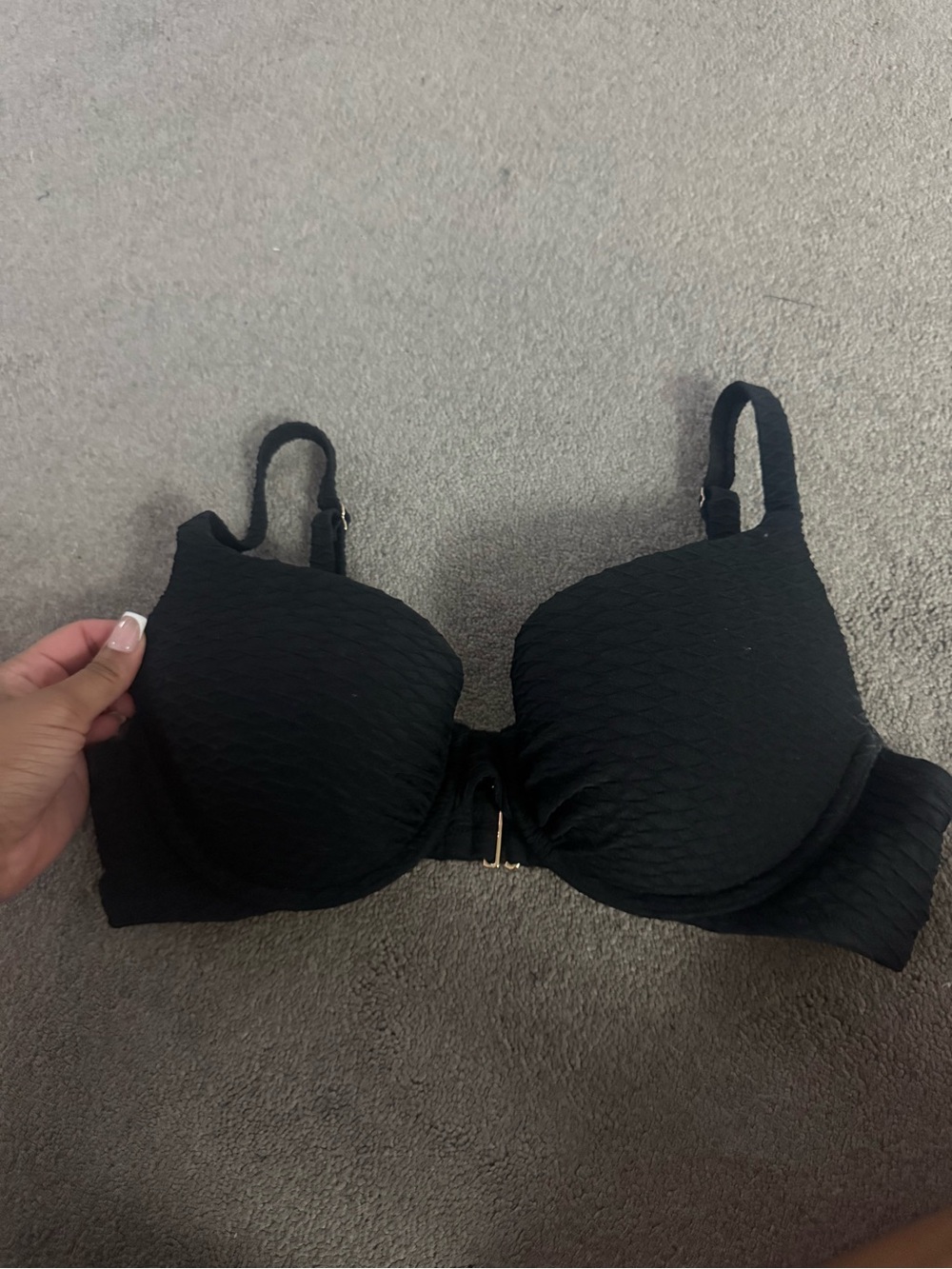 Victoria's Secret Black Textured Padded Bikini Top